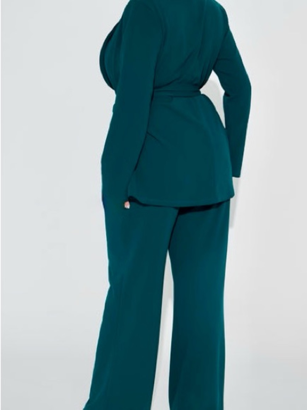 Teal Wide-Leg Pants Suit with Tie-Waist - Picture 2 of 10